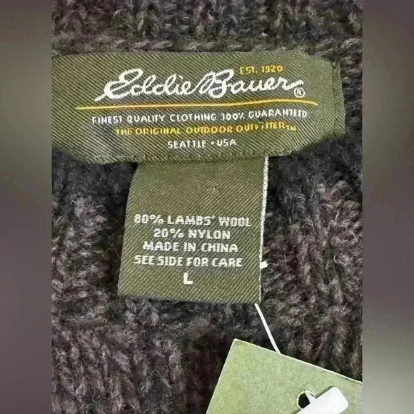 NWT Eddie Bauer Lambs Wool Crew Neck Textured Sweater  Warm in Brown Size Large - Picture 5 of 8